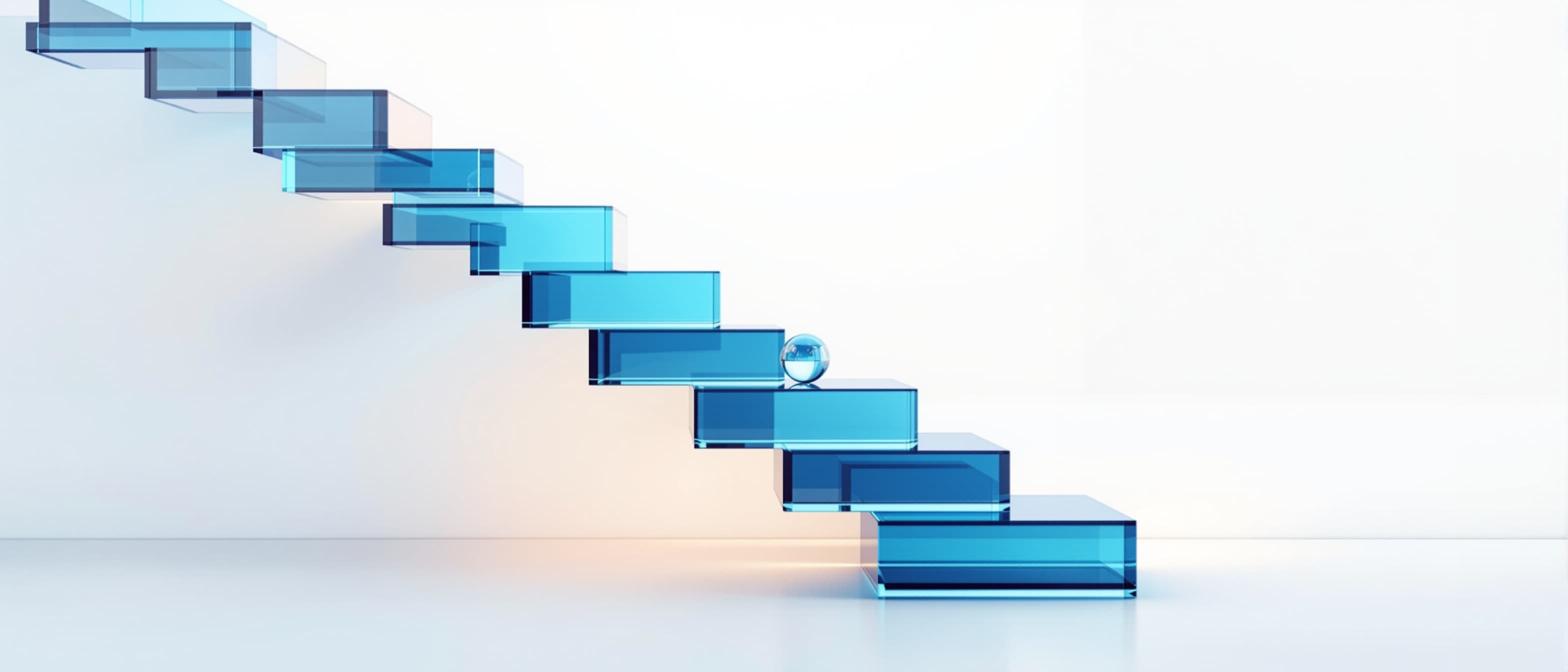 Glass staircase of six ascending steps